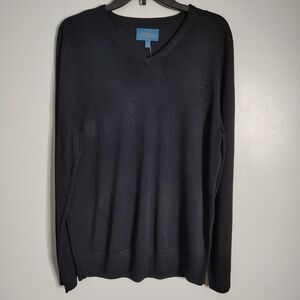 Fairlane Stitch Black Fix Dorian 100% Merino Wool V neck Sweater Men's Medium